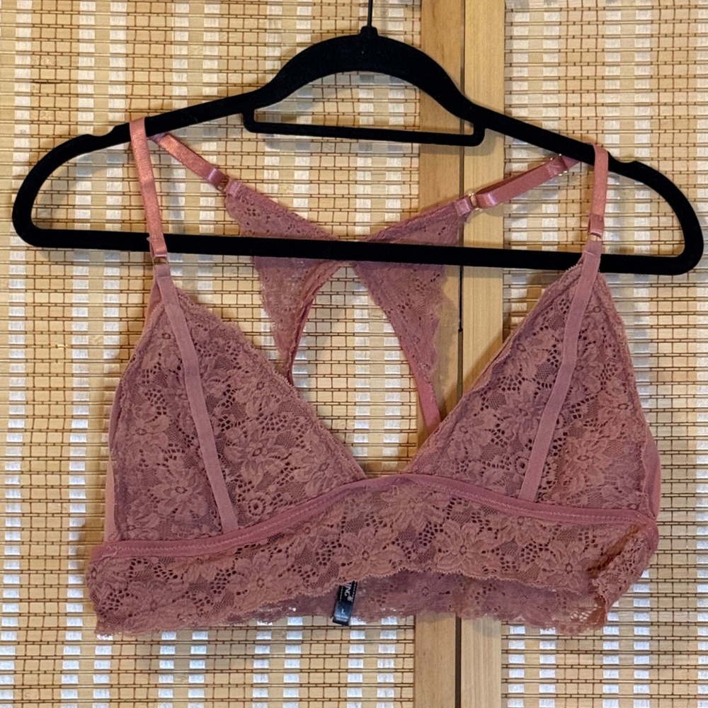 Body Frosting Pink Floral Lace Butterfly Racerback Bralette Large Sexy Casual
